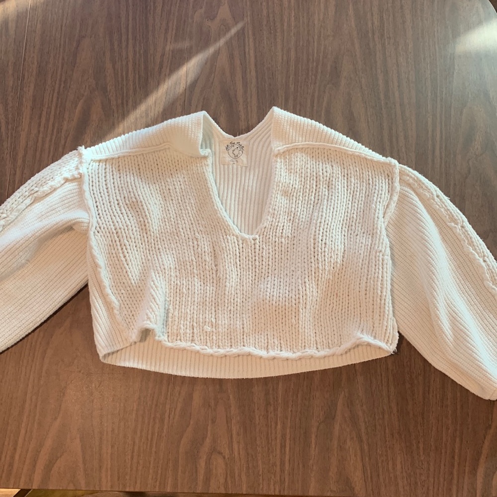 Free People Cream Crop Sweater